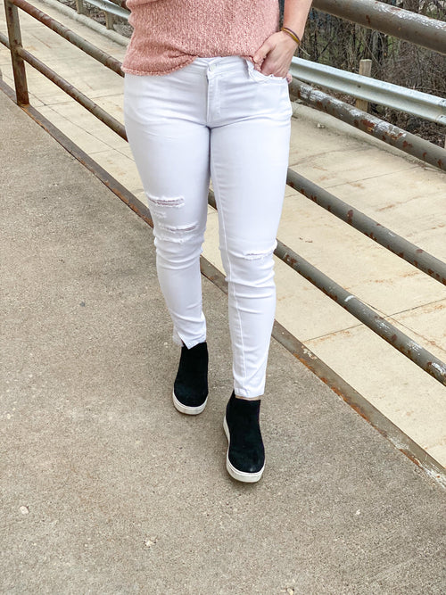 Kancan low rise white distressed skinny jeans