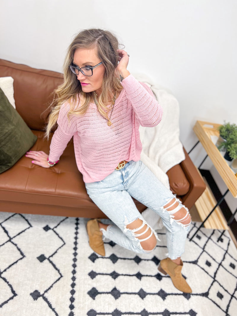Pink Loose Knit Lightweight Sweater
