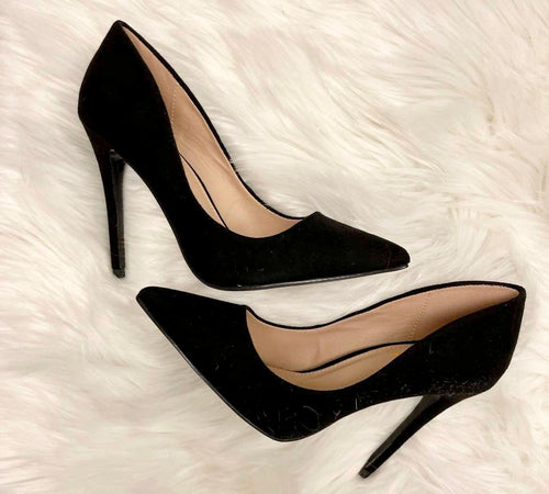 black suede skinny pump heels