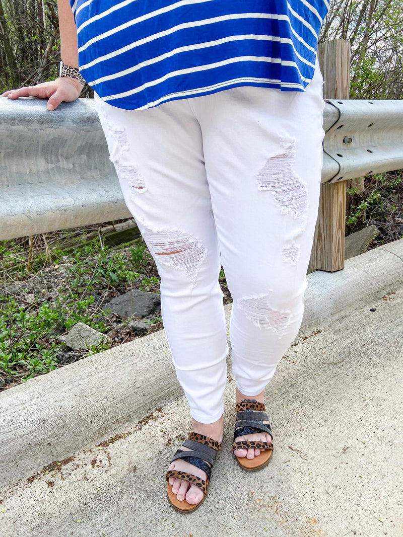 Nala Curvy White Distressed Skinny Jeans