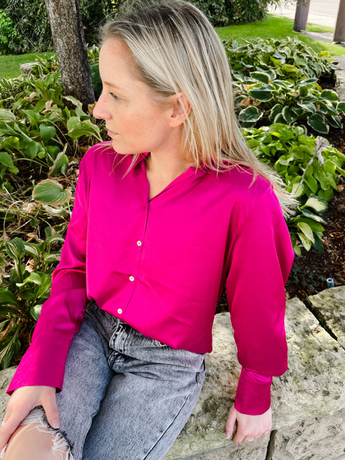Fuchsia Button Down Satin Shirt 