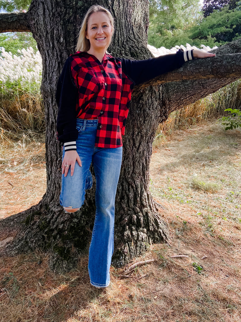 Plaid Long Sleeve Shirt with Varsity Cuff
