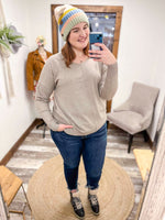zenana v-neck high low tunic sweater beige