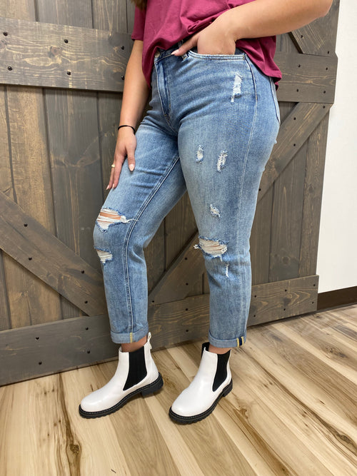 vervet medium wash distressed boyfriend jeans