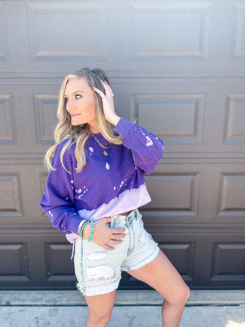 Purple Bleached Crew Neck Sweatshirt 
