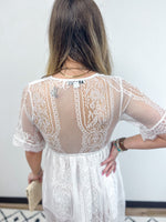 White Lace Maxi Dress with Sheer upper back 