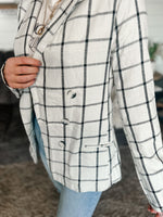 linen black and white pin stripe blazer 