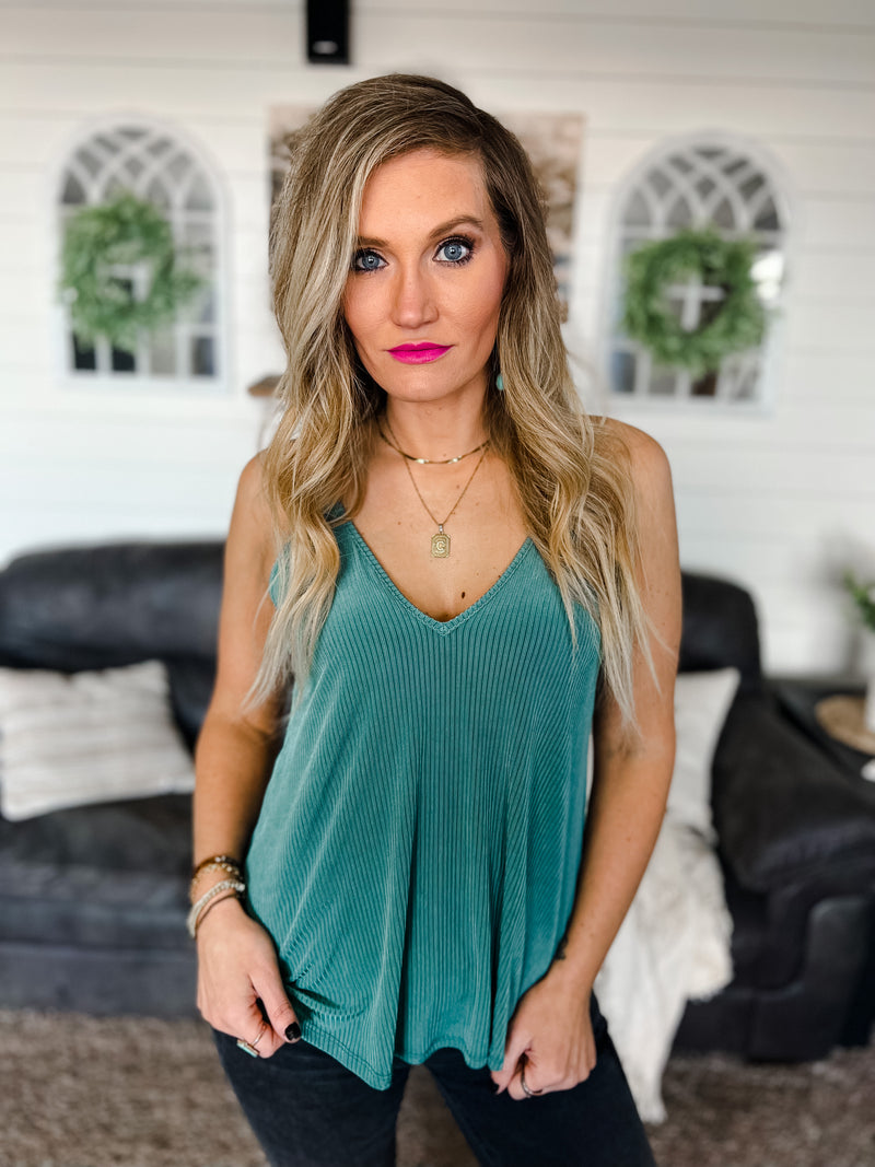 T. Green v-neck ribbed tank top 