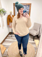 zenana v-neck high low tunic sweater oatmeal