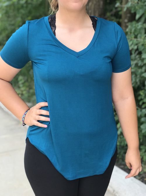 curvy comfy v-neck tee blue