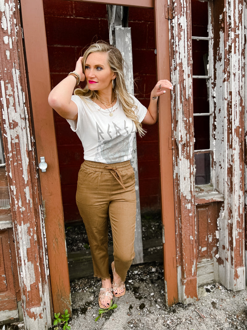 camel twill straight leg pants