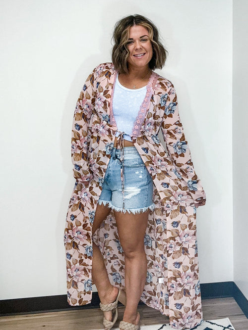 floral self tie sheer kimono pink 