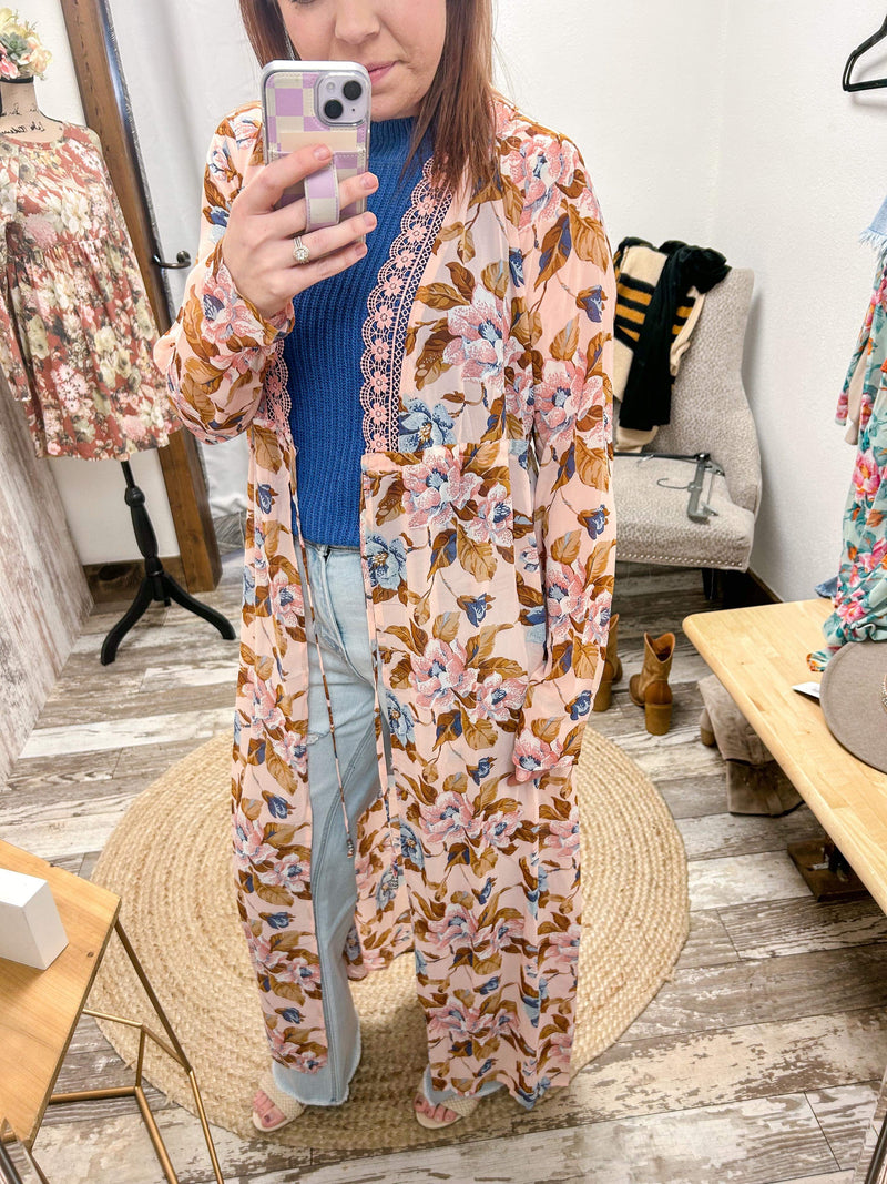 floral self tie sheer kimono pink 