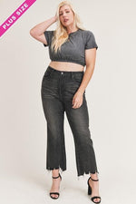 black high rise cropped ankle fray flares