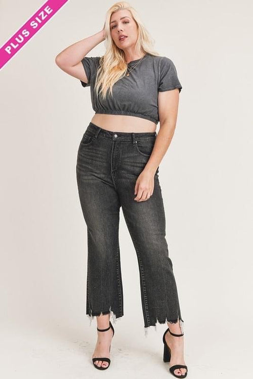 black high rise cropped ankle fray flares