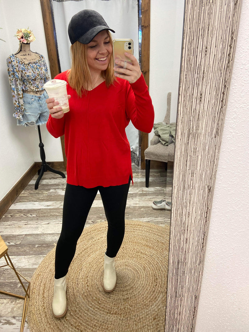 Red high-low tunic sweater