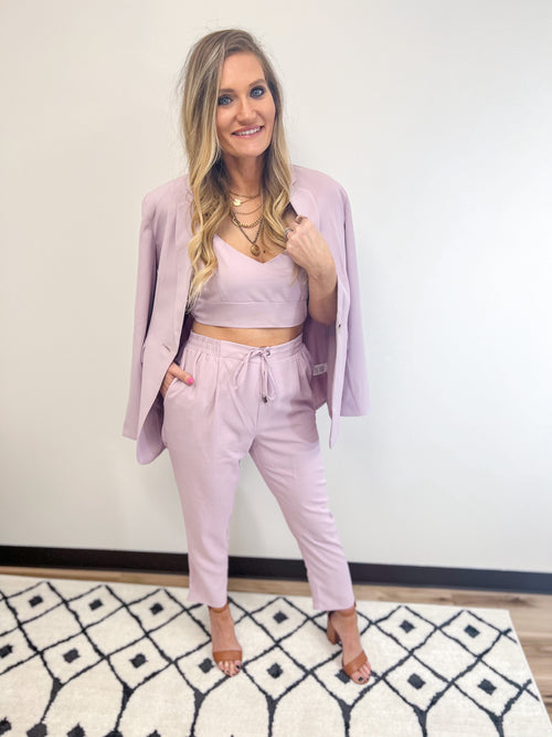 Violet 3 piece blazer, crop tank and pant suit