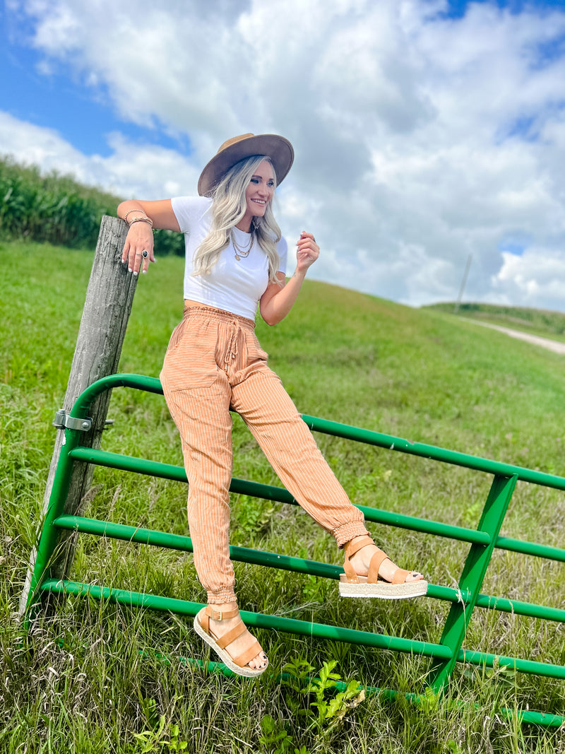 Striped Linen Jogger Pants