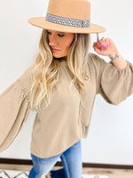 Taupe Phesant Blouse with Bishop Sleeves