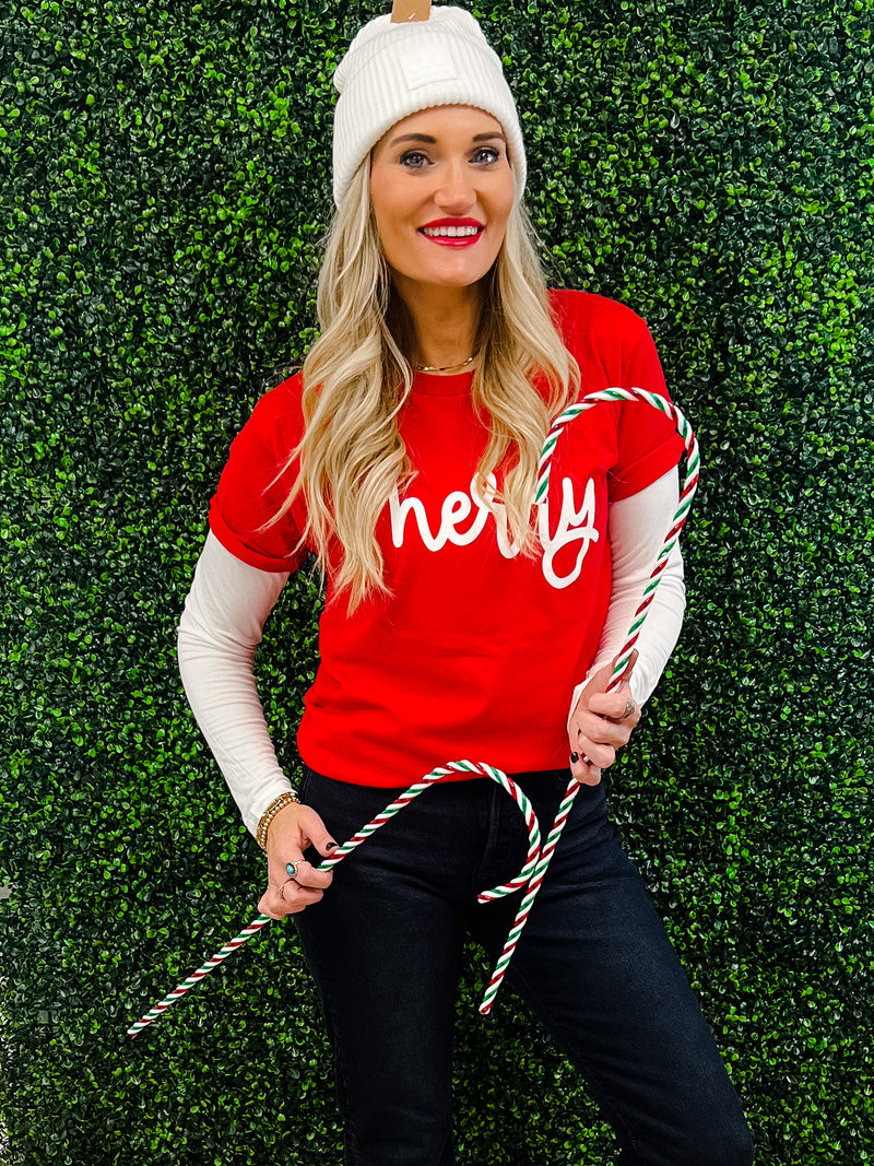 Merry Red and White Graphic Tee