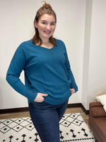 zenana v-neck high low tunic sweater teal