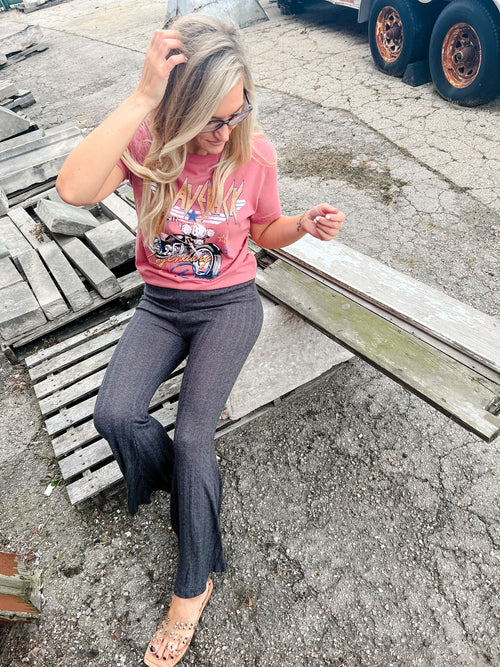 charcoal rib knit flare lounge pant