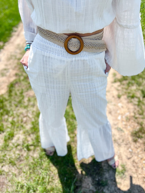 Cream Wide Leg Beach Linen Pants