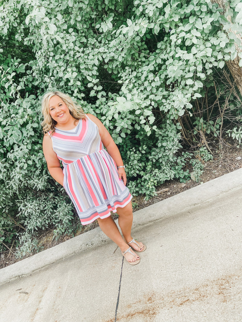 pink striped summer dress with pockets 