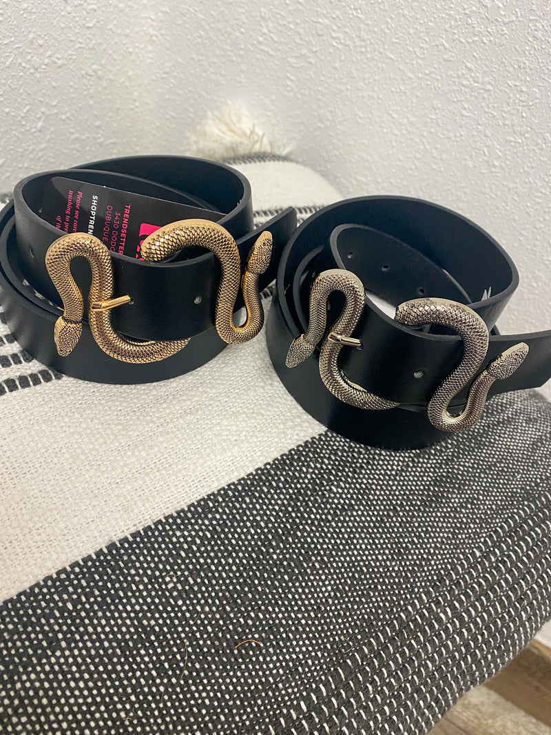 Snake Buckle Faux Leather Belt