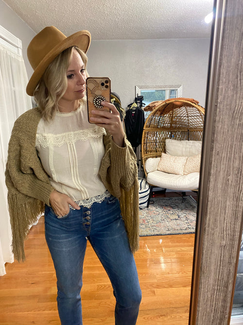 knit fringe shall in oatmeal