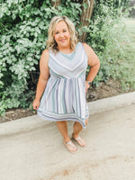 sage striped summer dress with pockets