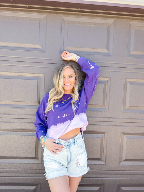 Purple Bleached Crew Neck Sweatshirt 