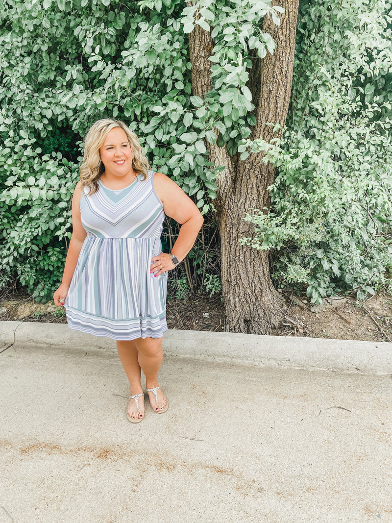 sage striped summer dress with pockets