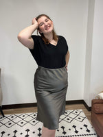 Olive Satin Midi Skirt 
