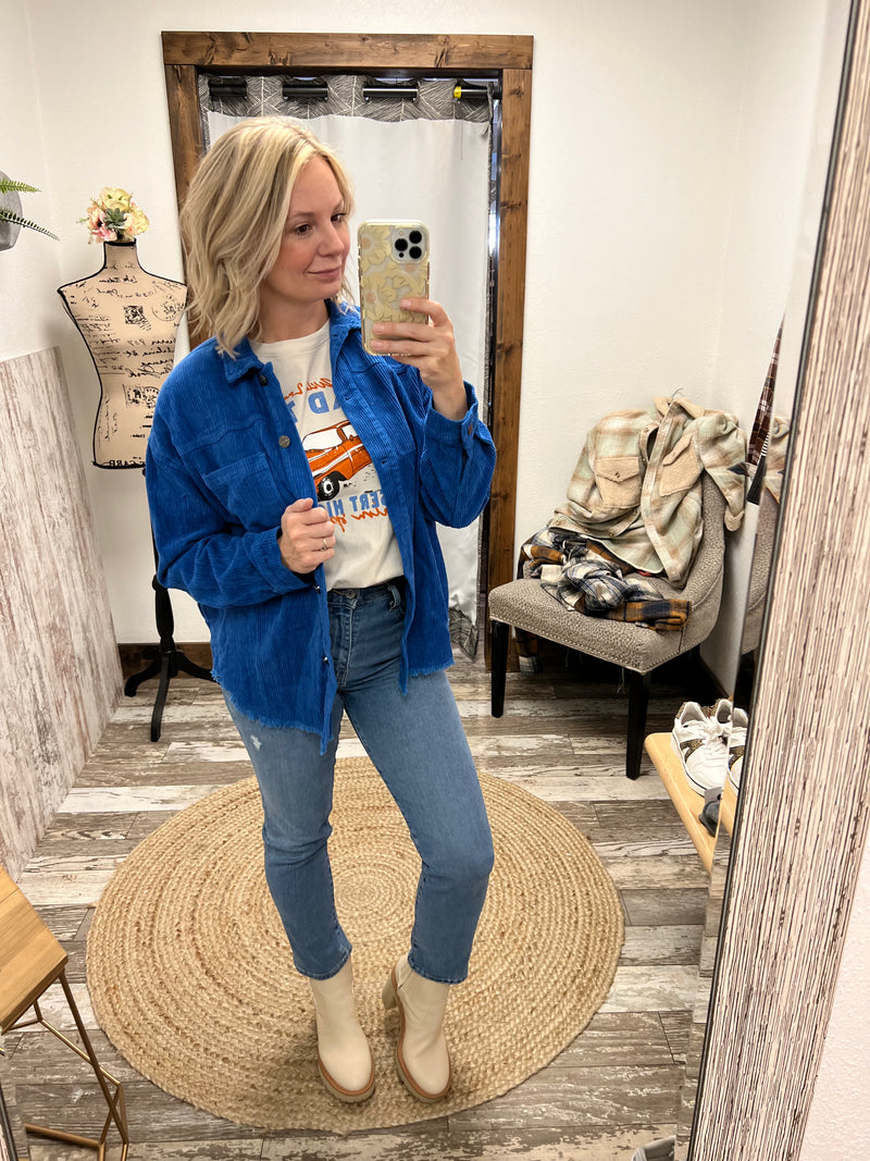 Teresa Corduroy Raw Hem Shacket