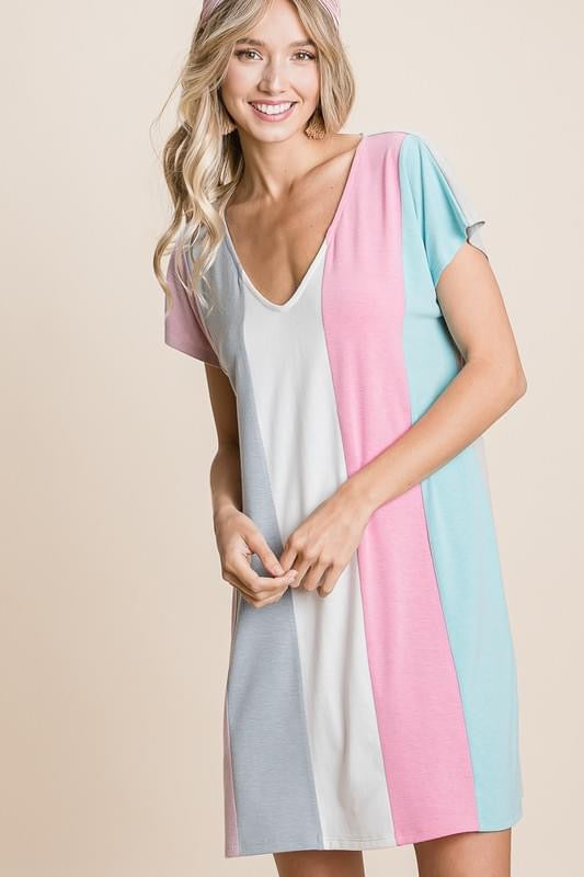 Colorblock V-Neck T-Shirt Dress