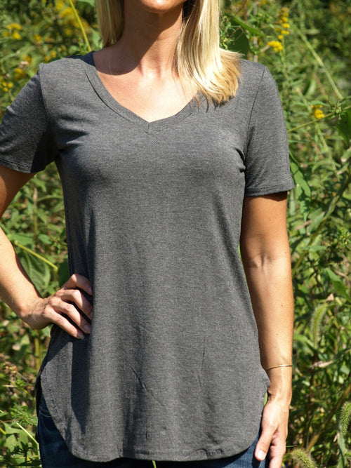 curvy comfy v-neck tee heather gray