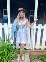 sage striped summer dress with pockets