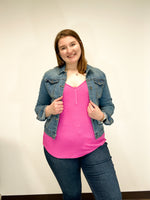 Neon Hot pink snap button ribbed cami