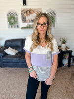Lilac Color block with stripes relaxed short sleeve tee