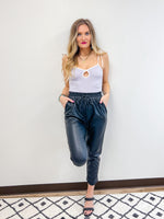 Black Faux Leather joggers with elastic waistband 