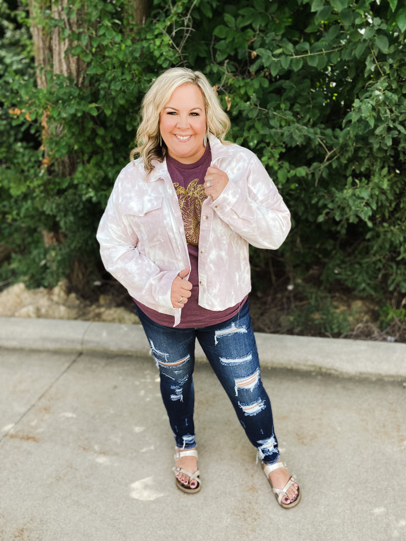 pink and white tie dye cropped jacket