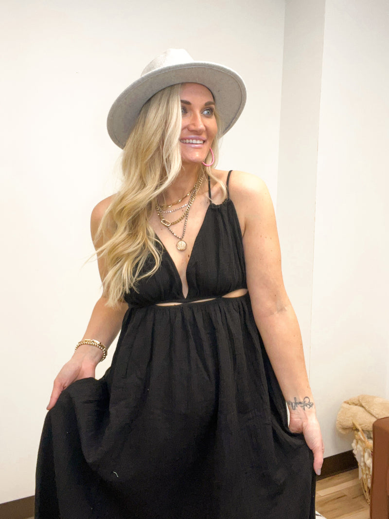 black cutout maxi dress