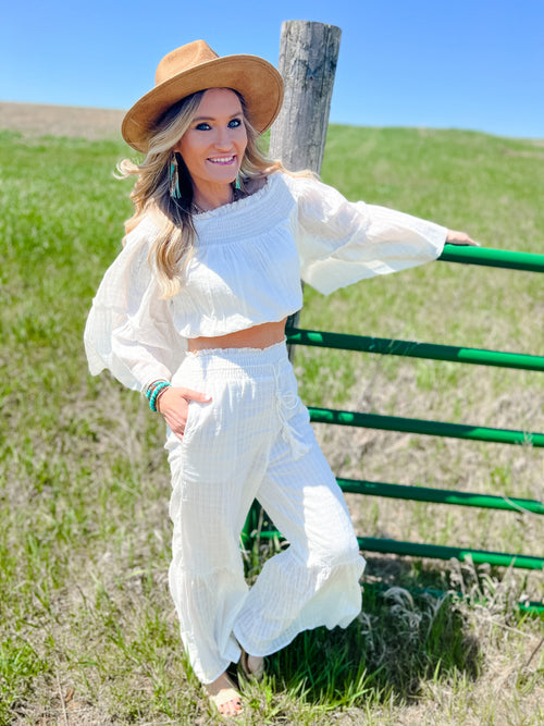 Cream Wide Leg Beach Linen Pants