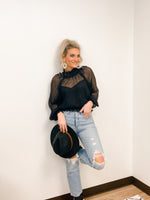 black sheer mock neck blouse