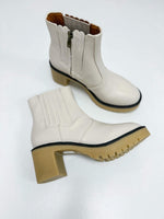 cream chunky block bootie with zipper 