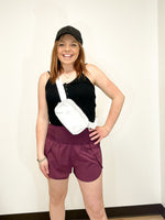 zenana running shorts with zipper pocket eggplant