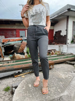 Charcoal twill straight leg pants