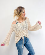 Natural Cream Color Light Weight Knit Sweater with Front Ruching detail 