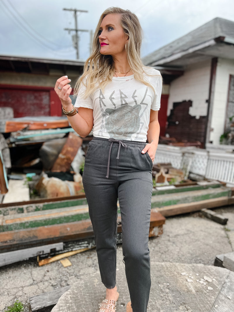 Charcoal twill straight leg pants